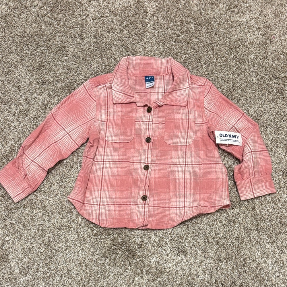 BRAND NEW Old Navy Toddler Button-Up Shirt in Pink Plaid